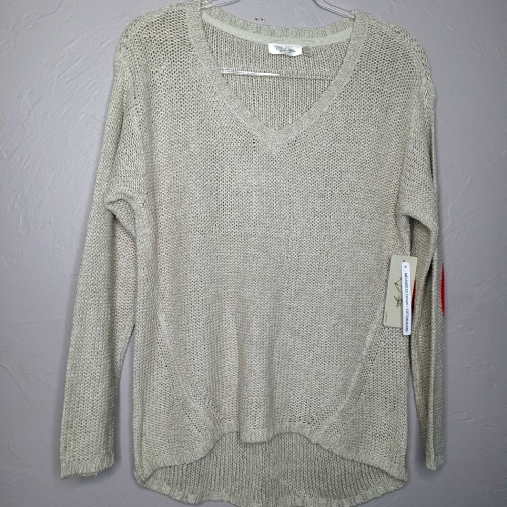 RD Style Tan Knit Sweater with Red Knit Elbow Patches
